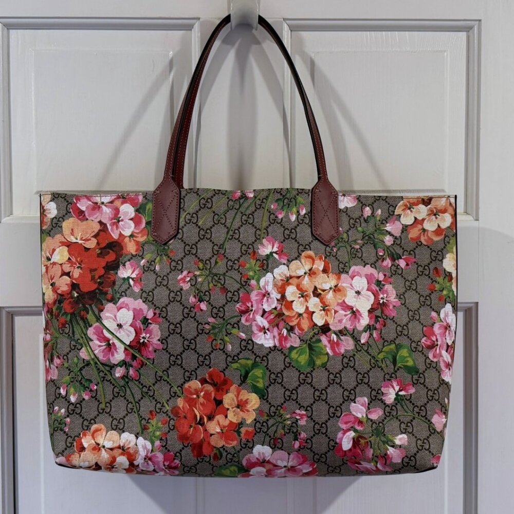 Gucci GG Pink Blooms Supreme Canvas Reversable Tote